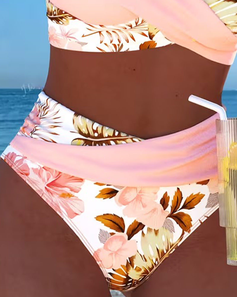 Blommig bikini dam med hög midja och v-ringad överdel, till stranden och semestern - view 4