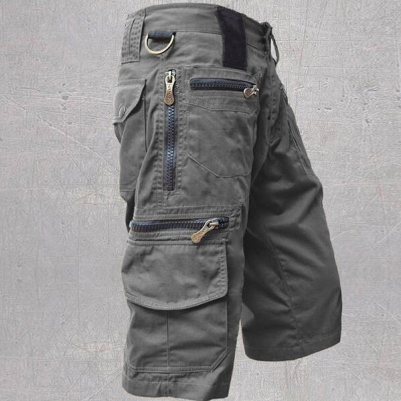 Cargo shorts herr i bomull med justerbar midja och cargofickor, till vardag och friluftsliv - Grå