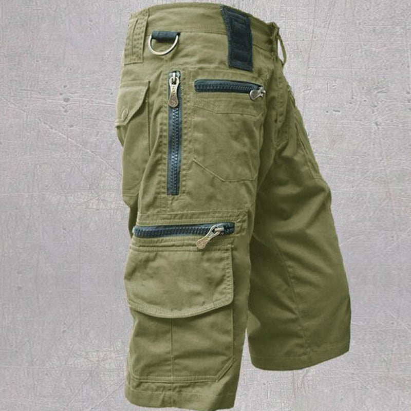 Cargo shorts herr i bomull med justerbar midja och cargofickor, till vardag och friluftsliv - Grön