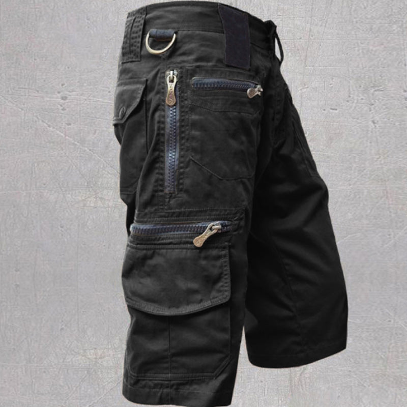Cargo shorts herr i bomull med justerbar midja och cargofickor, till vardag och friluftsliv - Svart