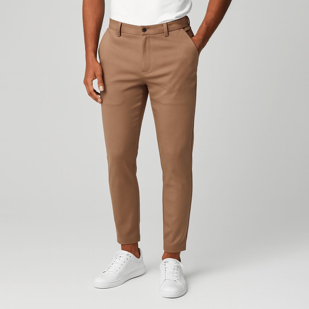 Chinos herr med stretch, smal passform, andningsbara och bekväma - Brun