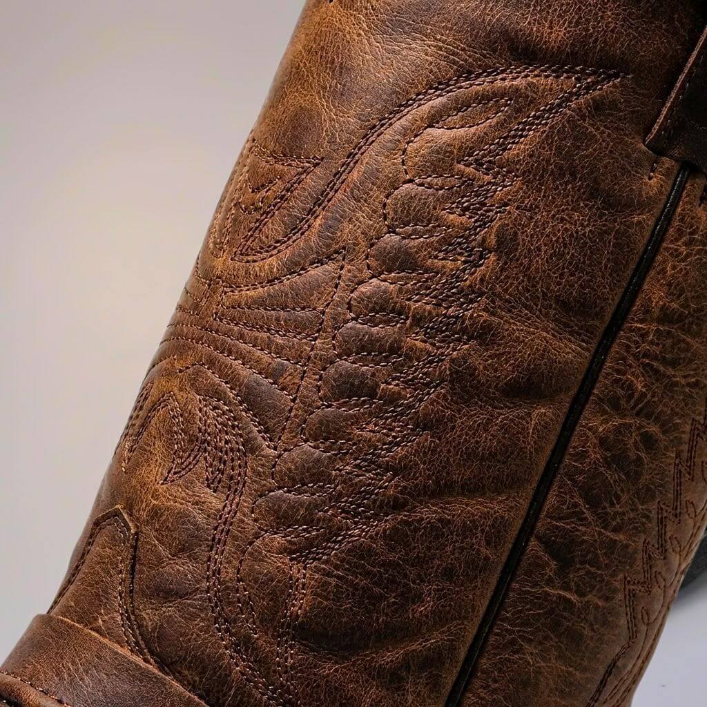 Cowboystövlar herr i läder med broderi, western läderkängor med fyrkantig tå - view 4