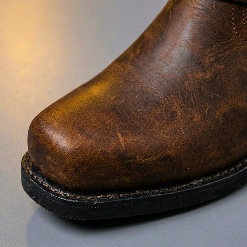 Cowboystövlar herr i läder med harness-spänne, vintage western - höga läderkängor - view 7