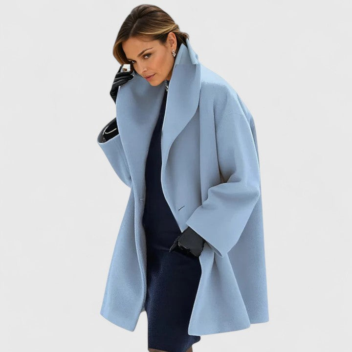 Elegant kappa för dam med hög krage, oversize passform till höst och vinter - Blå