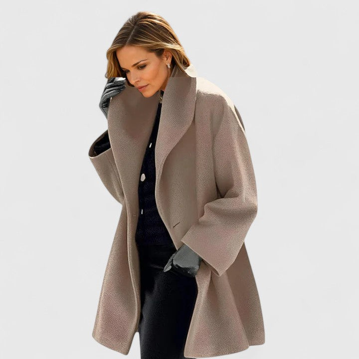 Elegant kappa för dam med hög krage, oversize passform till höst och vinter - Kaki
