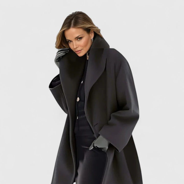 Elegant kappa för dam med hög krage, oversize passform till höst och vinter - Svart