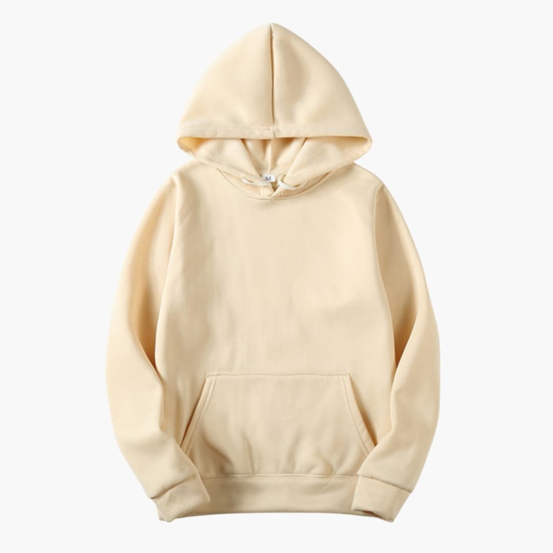 Hoodie herr med justerbar huva och känguruficka, regular fit huvtröja med muddar - Beige