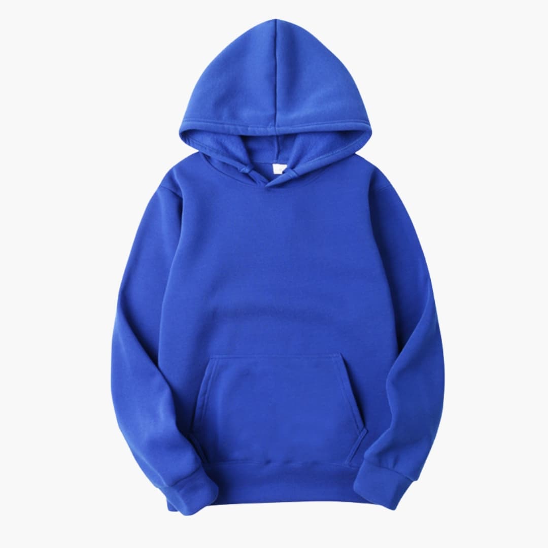 Hoodie herr med justerbar huva och känguruficka, regular fit huvtröja med muddar - Blå