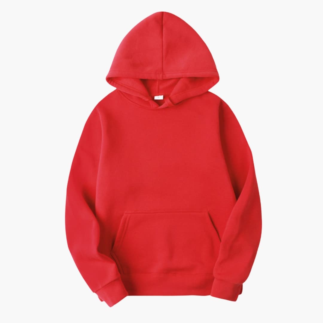 Hoodie herr med justerbar huva och känguruficka, regular fit huvtröja med muddar - Röd