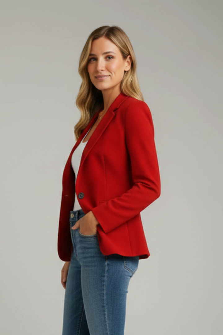 Kavaj dam med klassiskt slag och en knapp, enknäppt blazer till kontoret och festen - Röd