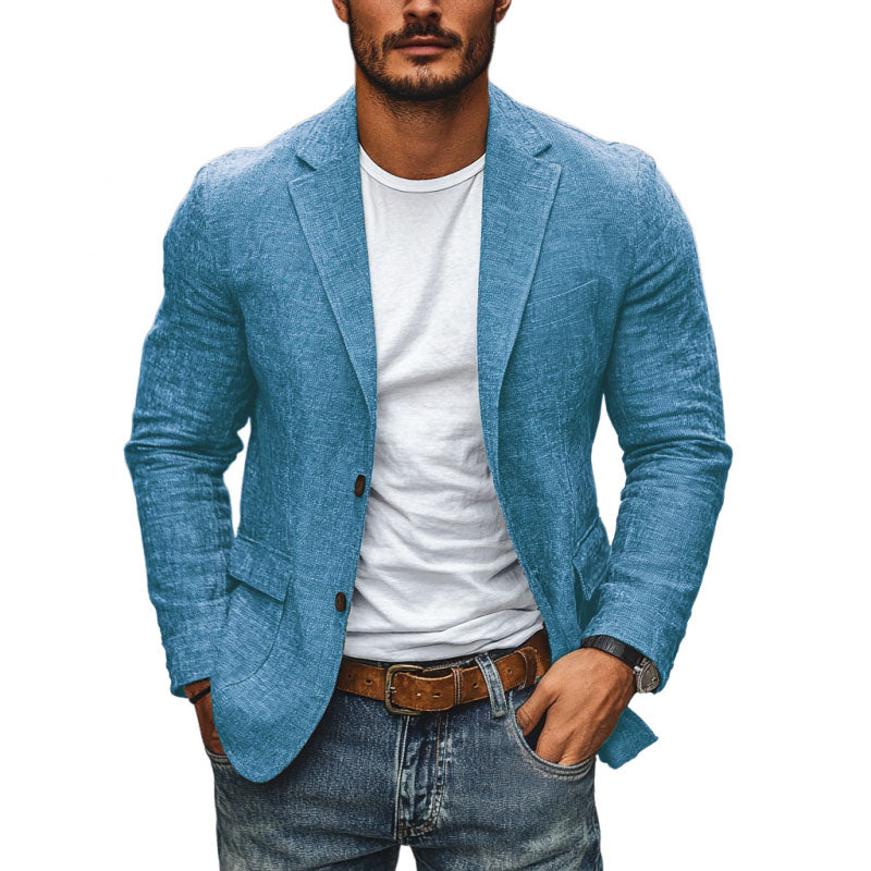Kavaj herr i bomullsmix med slim fit och reverskrage, till business casual och fest - blazer herr - Blå