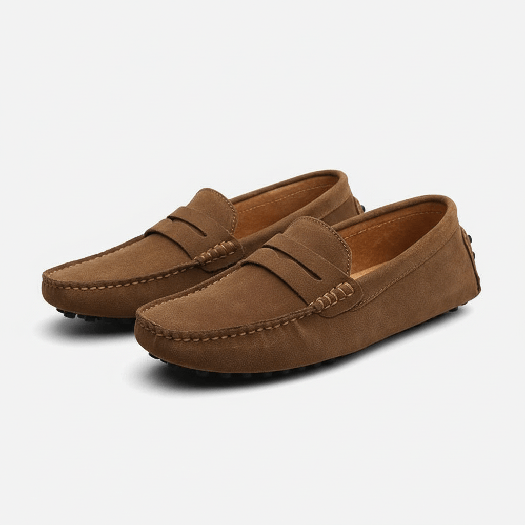 Loafers för herr i mocka med mjuk innersula och italiensk design - Brun