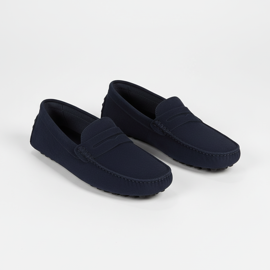 Loafers för herr i mocka med mjuk innersula och italiensk design - Mörkblå