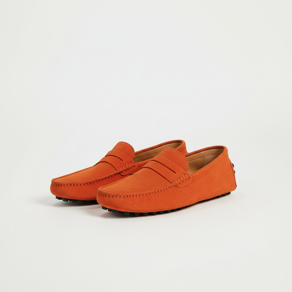Loafers för herr i mocka med mjuk innersula och italiensk design - Orange