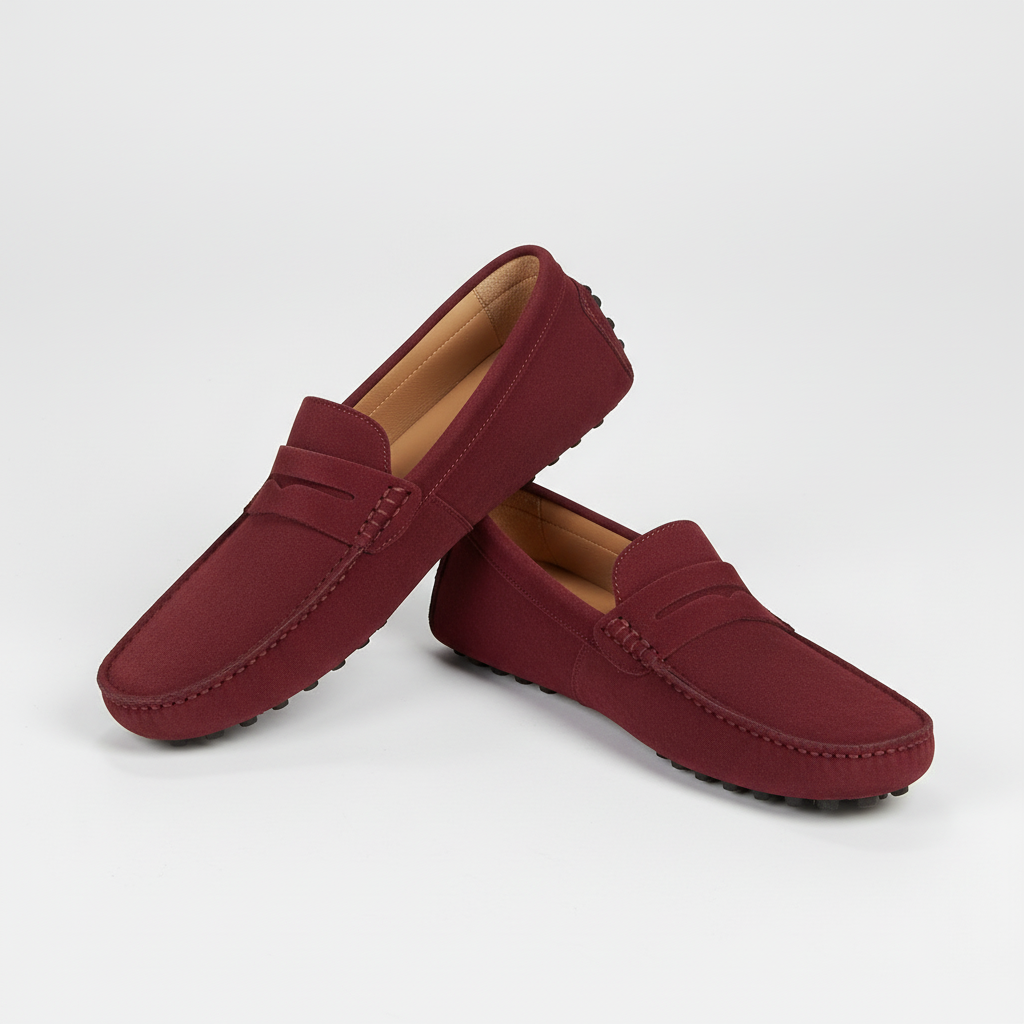 Loafers för herr i mocka med mjuk innersula och italiensk design - Röd