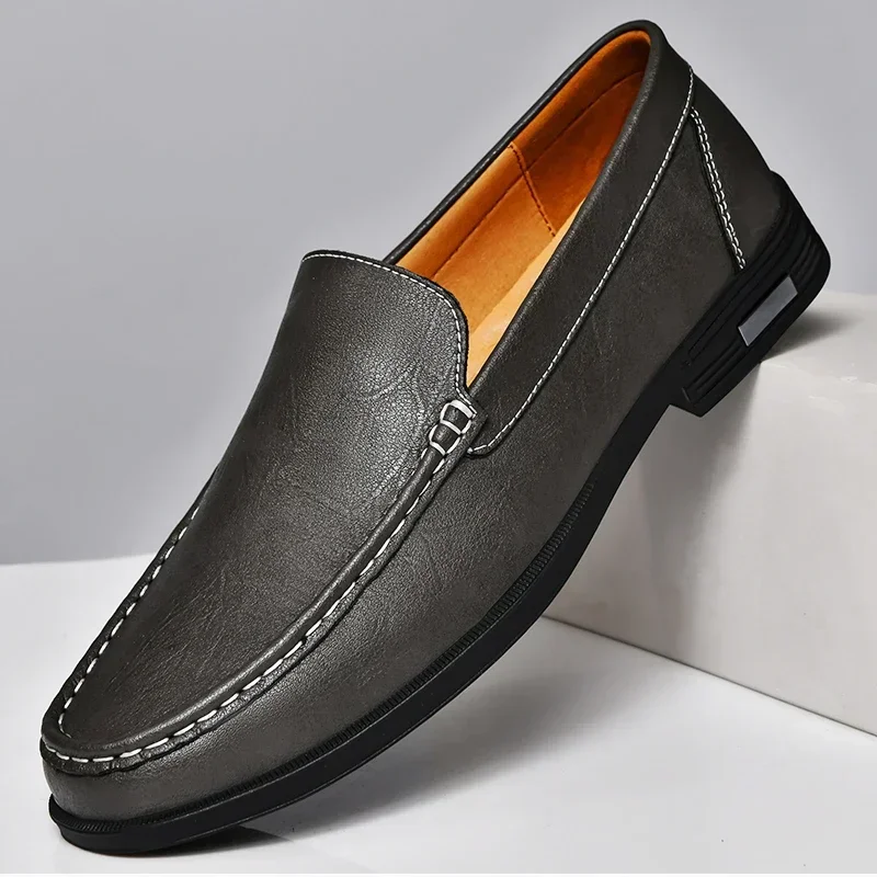 Loafers herr i äkta läder, eleganta finskor till kostym och kontor - Grå
