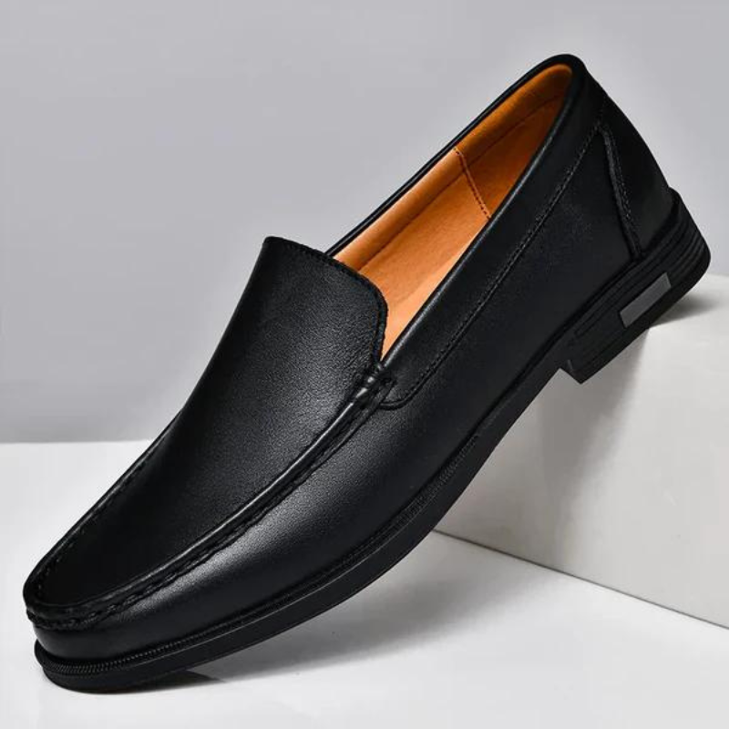 Loafers herr i äkta läder, eleganta finskor till kostym och kontor - Svart