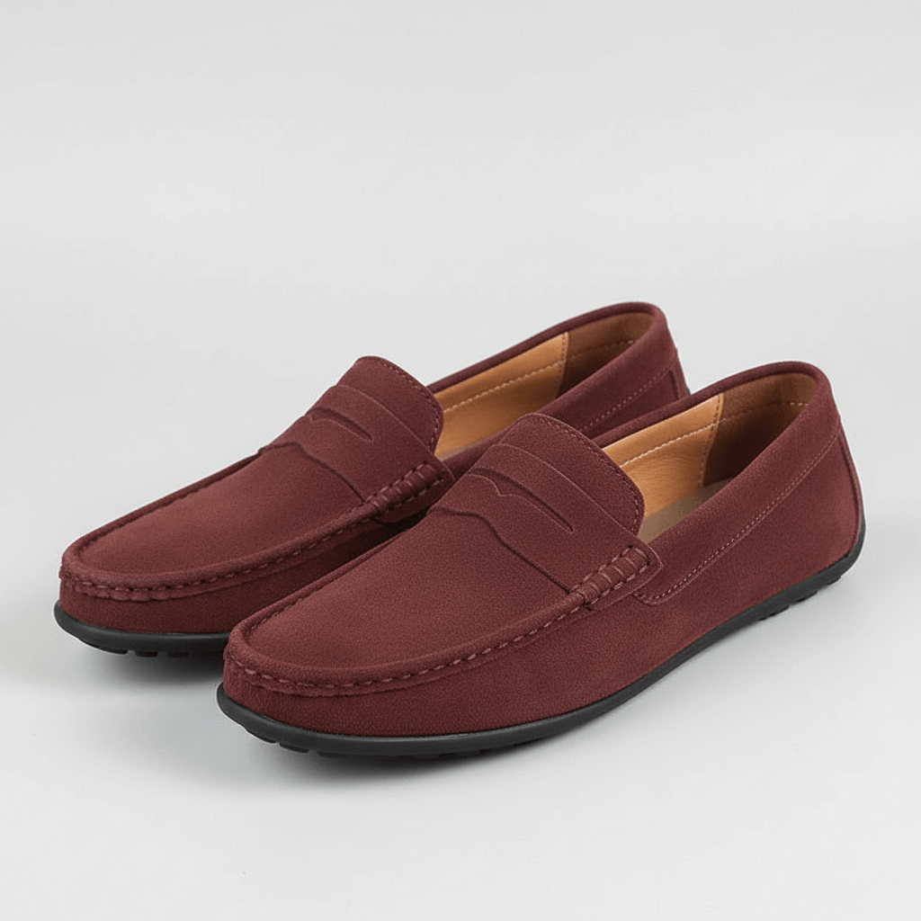 Loafers herr i mocka med flexibel sula och penny-detalj - mockasiner slip on herr - Bourgogne