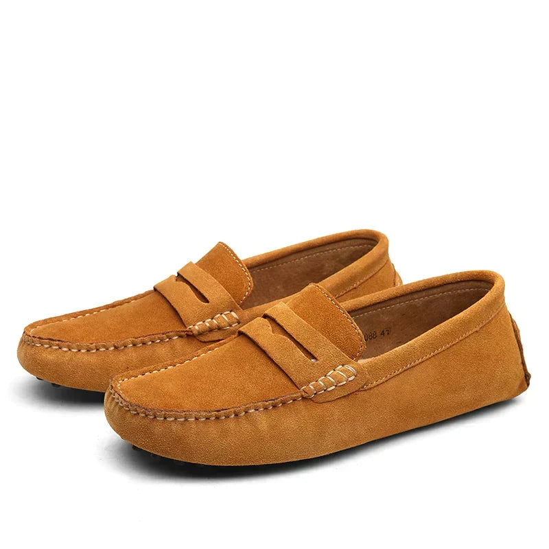 Loafers herr i mocka, penny loafers slip-on utan snörning - mockasiner herr - Ljusbrun