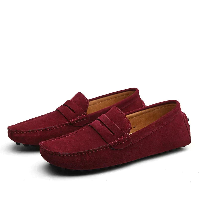 Loafers herr i mocka, penny loafers slip-on utan snörning - mockasiner herr - Röd