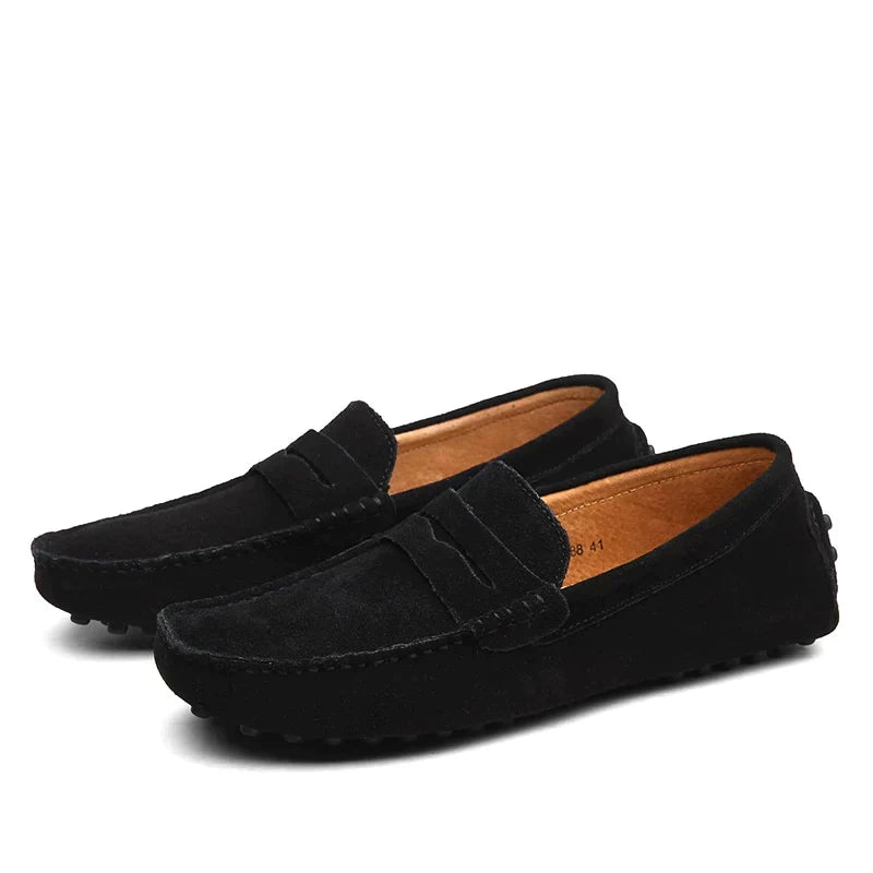Loafers herr i mocka, penny loafers slip-on utan snörning - mockasiner herr - Svart