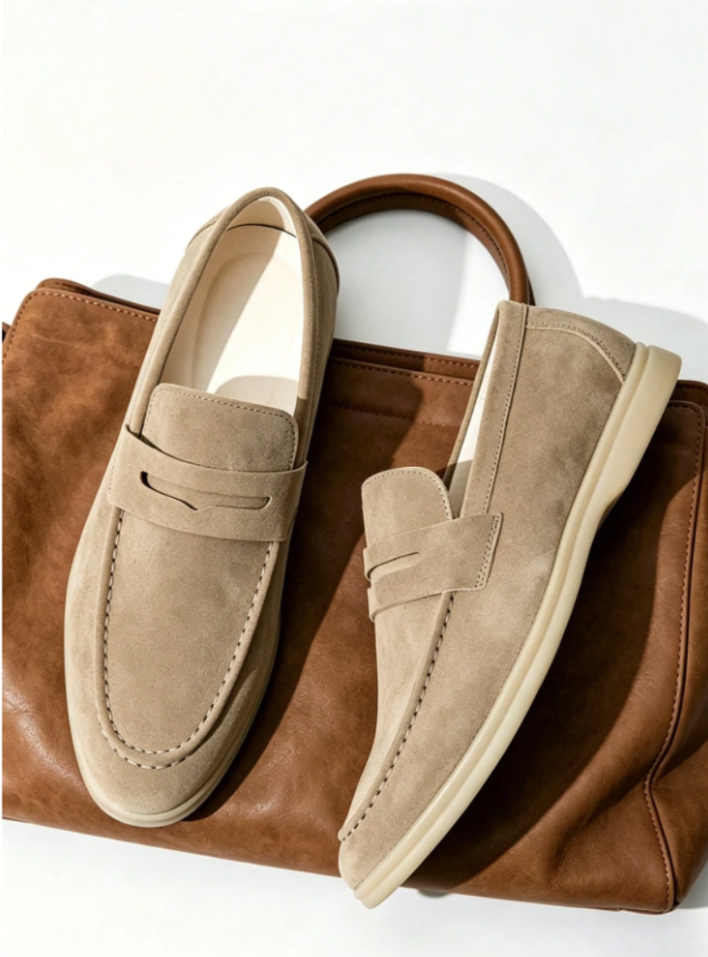 Loafers herr i mocka, penny loafers utan snörning med rundad tå, till kostym och sommar - view 6