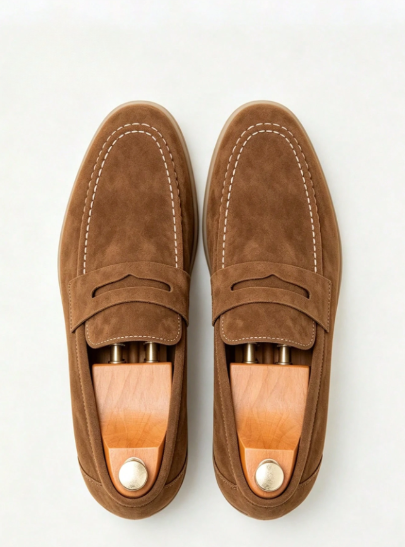 Loafers herr i mocka, penny loafers utan snörning med rundad tå, till kostym och sommar - view 7
