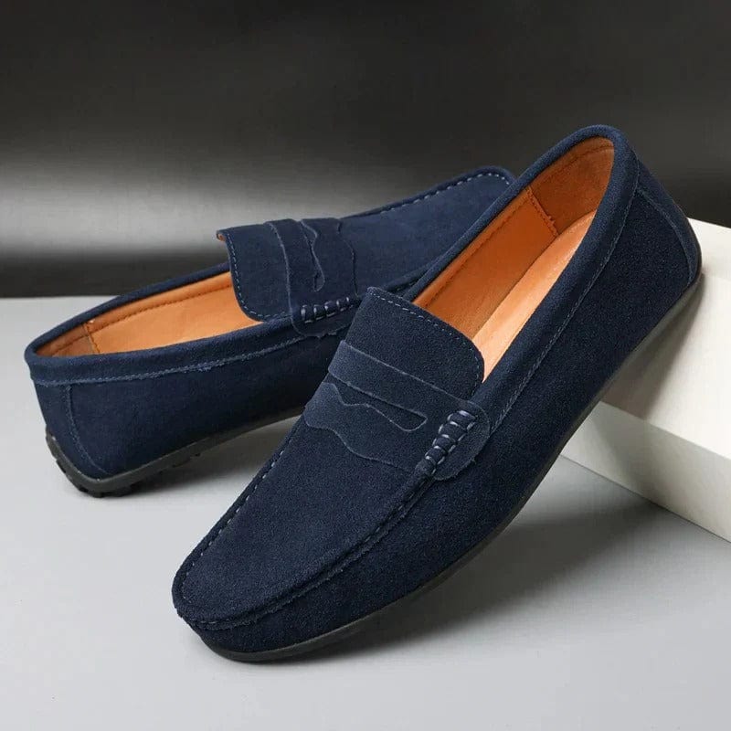 Loafers herr, penny loafers slip on till vardag och kostym - klassiska herrskor - Marinblå