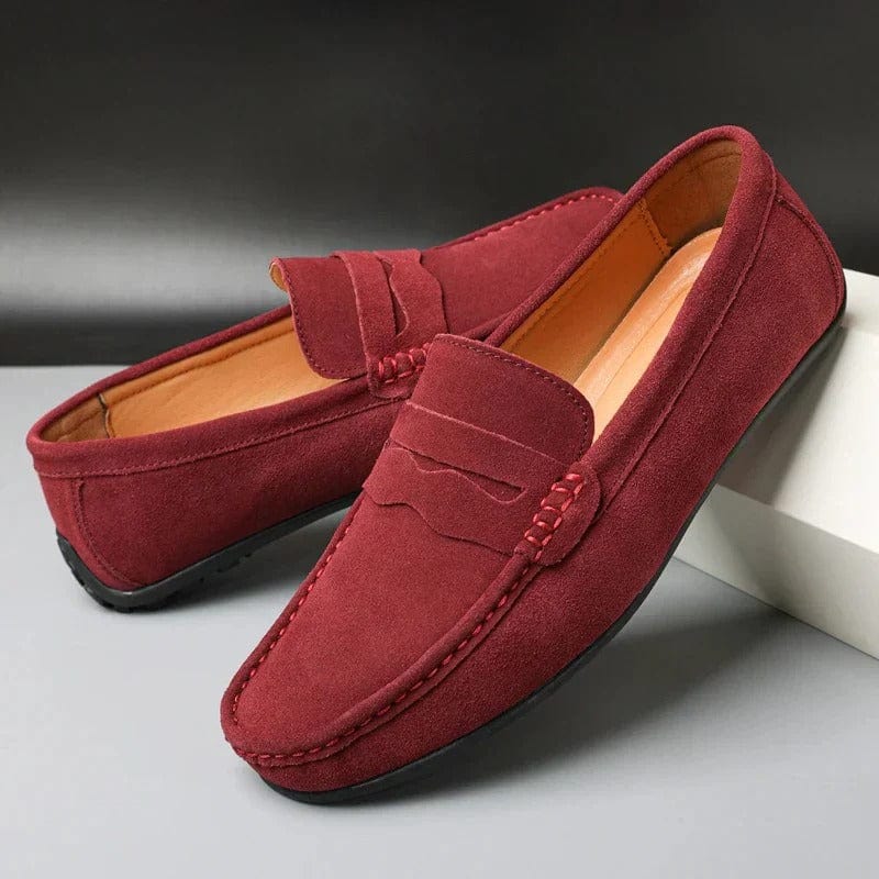 Loafers herr, penny loafers slip on till vardag och kostym - klassiska herrskor - Röd
