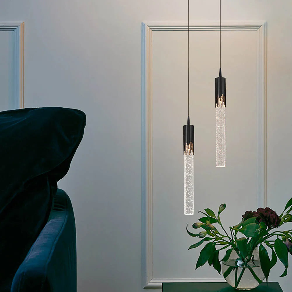 Pendellampa i glas, cylinderformad LED över matbord, till matsal och vardagsrum - taklampa hängande - view 8