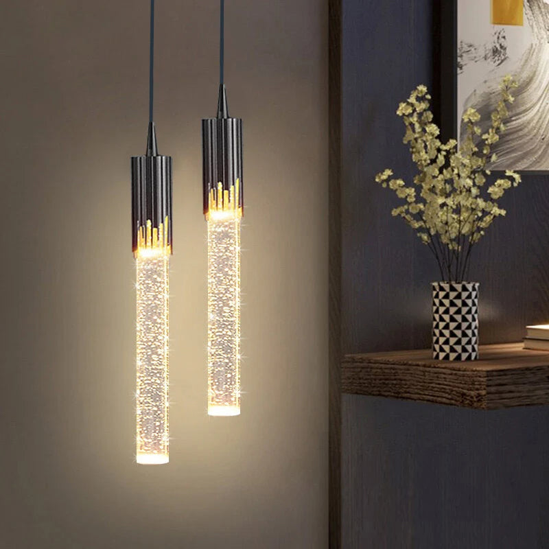 Pendellampa i glas, cylinderformad LED över matbord, till matsal och vardagsrum - taklampa hängande - Svart