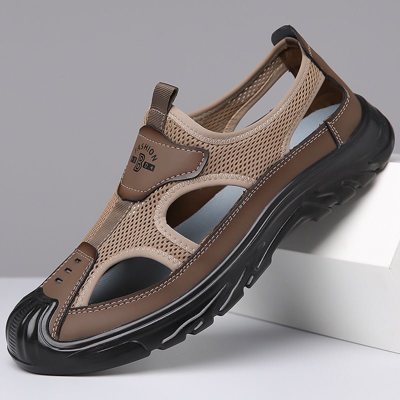 Sandaler herr i mesh, luftiga sommarsandaler med sluten tå och halkfri sula - Brun