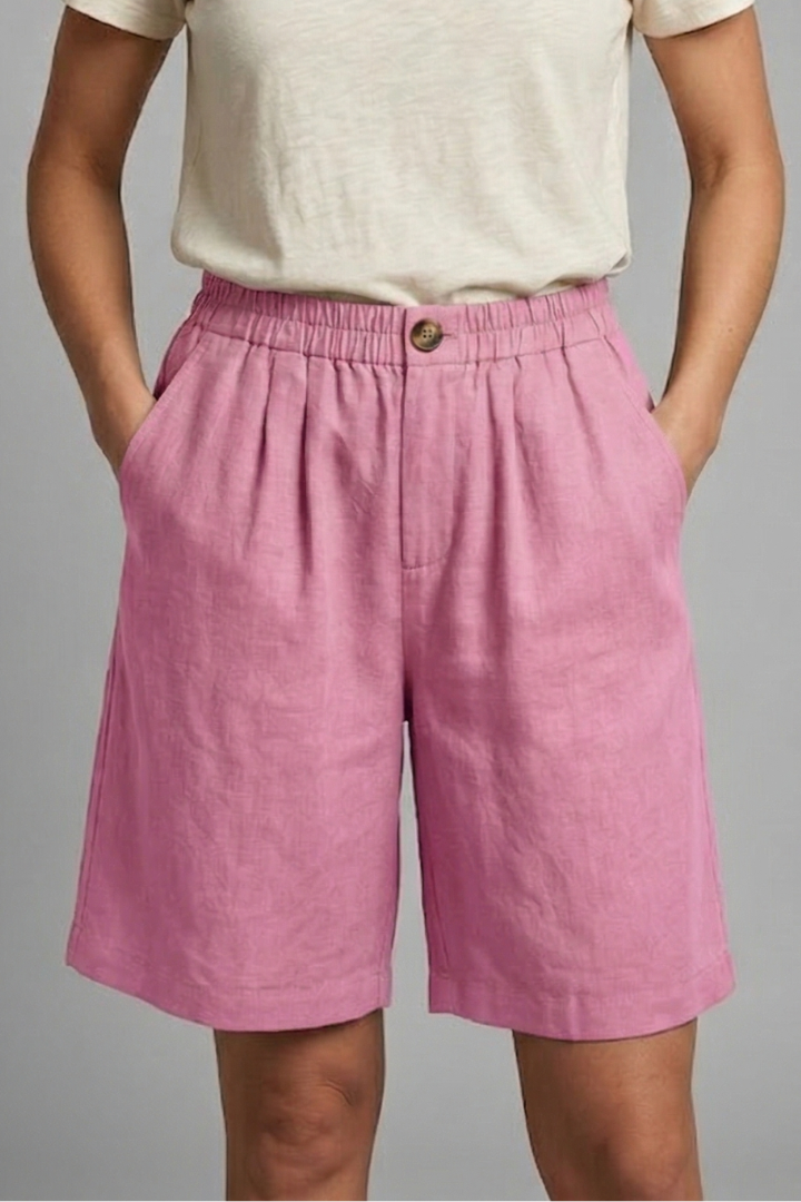 Shorts för dam med resår i midjan och sidofickor, knälånga med vid passform - Rosa