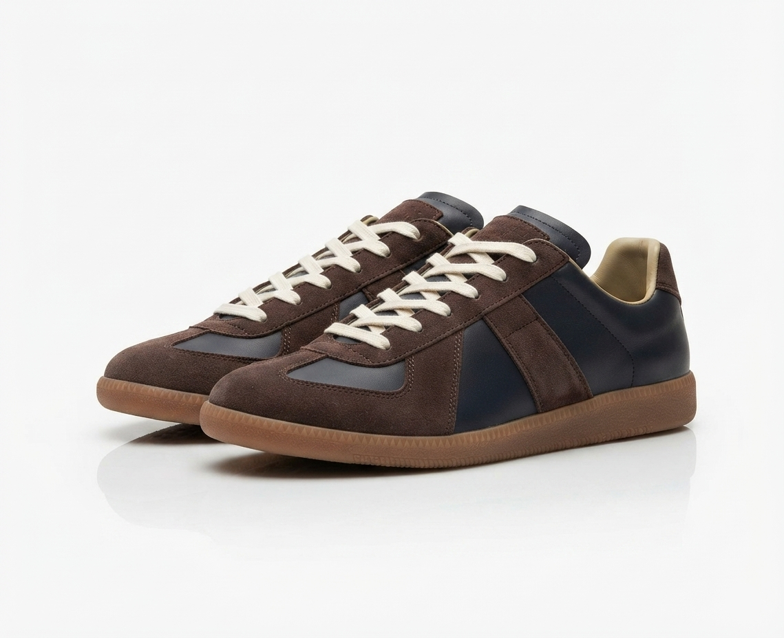 Sneakers herr i mocka och läder, klassiska låga skor för vardag och stan - Blå
