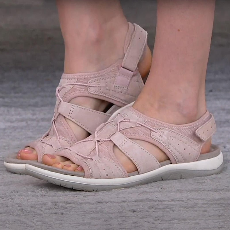 Sommarsandaler dam med kardborreband, sköna och sportiga sandaler med öppen tå till sommaren - Rosa