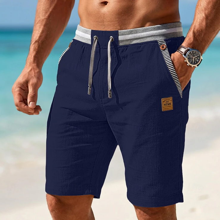 Sommarshorts herr med resår i midjan och fickor, fritidsshorts till stranden och semestern - Marinblå