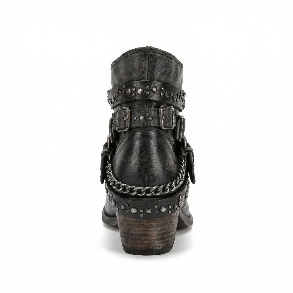 Stövletter dam med nitar, spännen och kedja, vintage boots med klack - view 14
