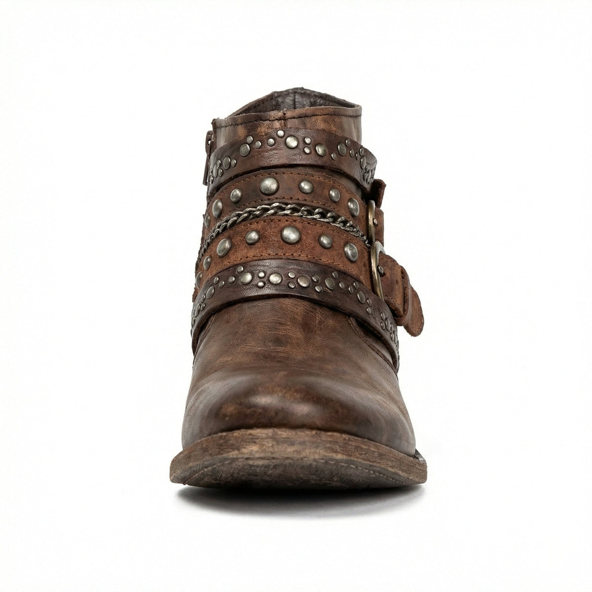 Stövletter dam med nitar, spännen och kedja, vintage boots med klack - view 5