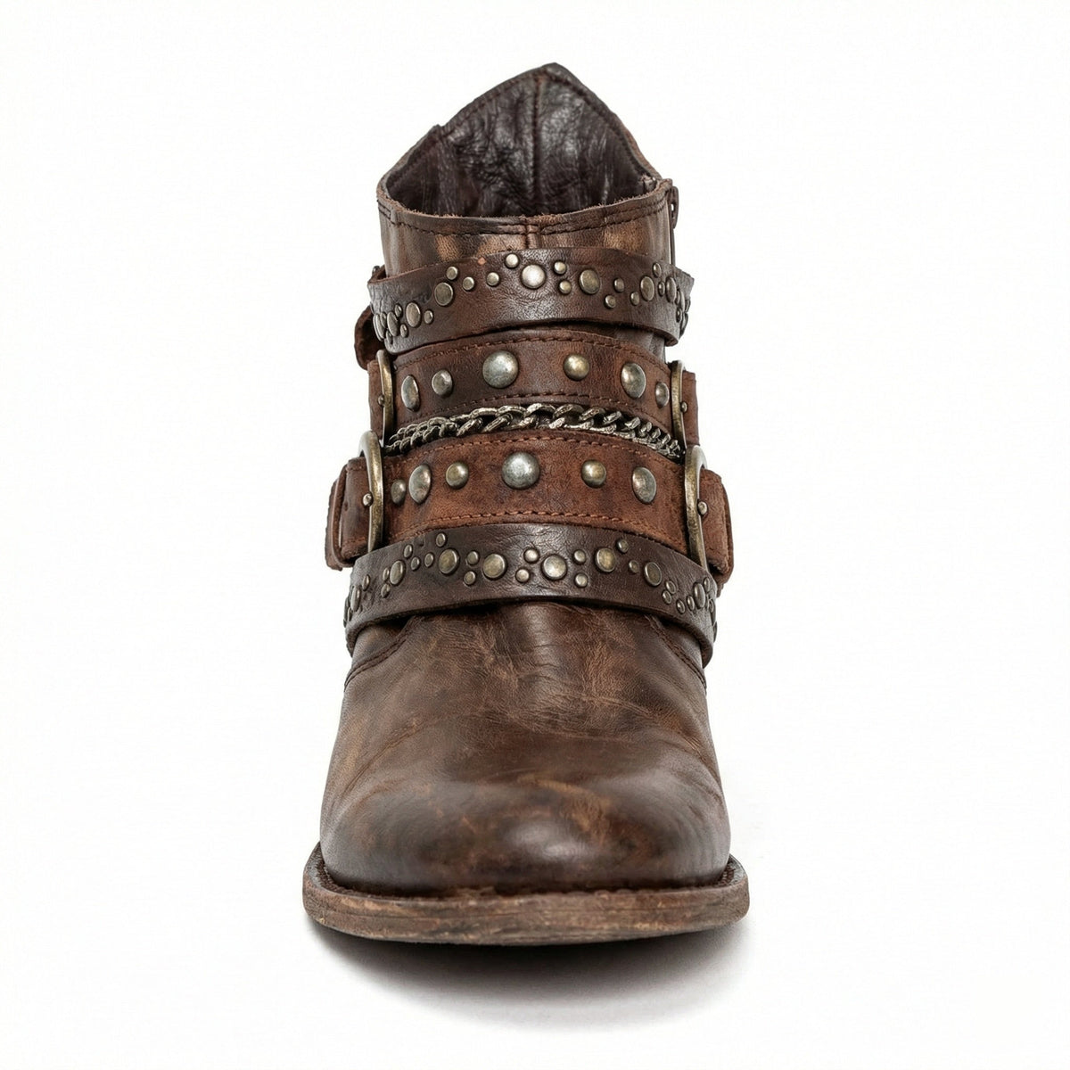 Stövletter dam med nitar, spännen och kedja, vintage boots med klack - view 6