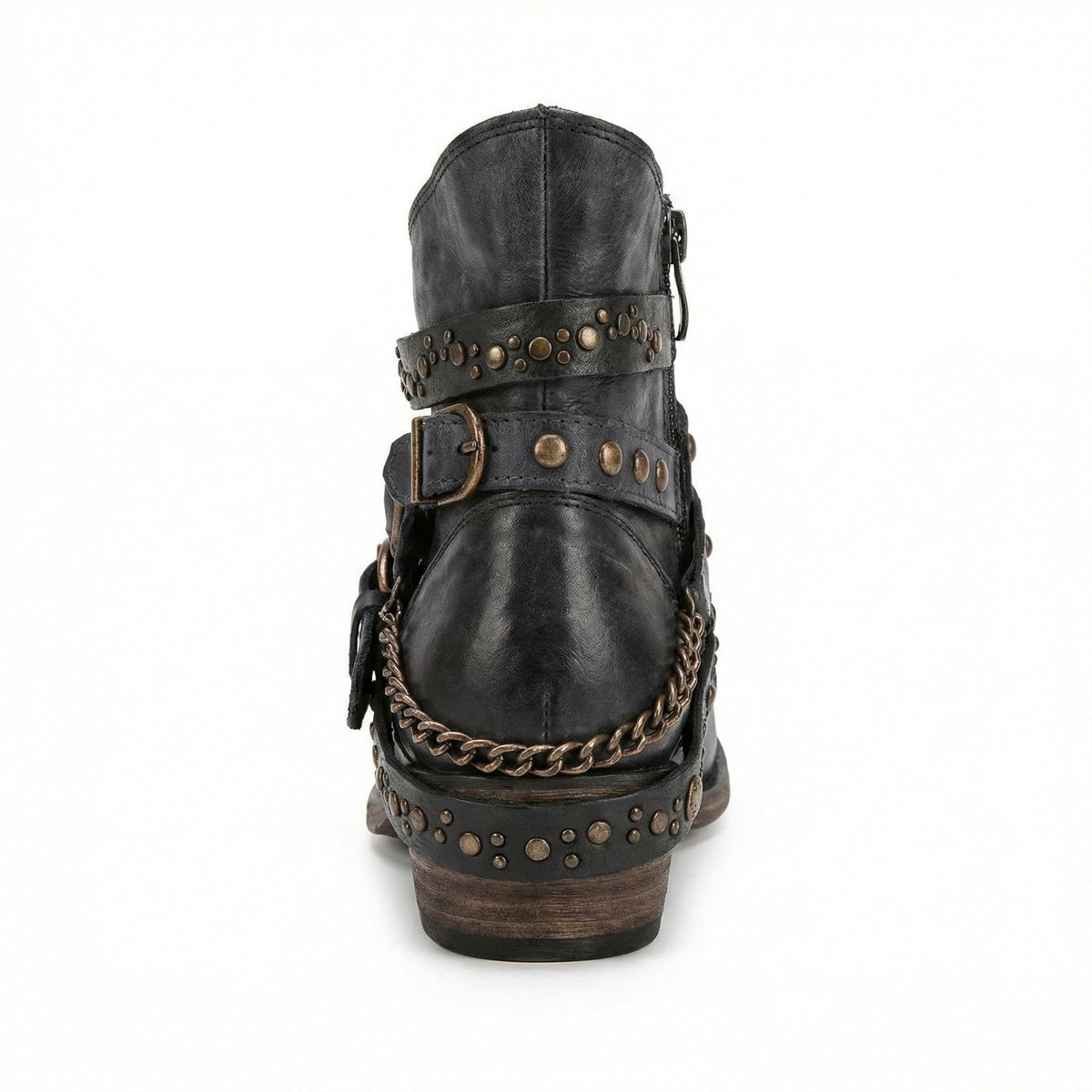 Stövletter dam med nitar, spännen och kedja, vintage boots med klack - view 8