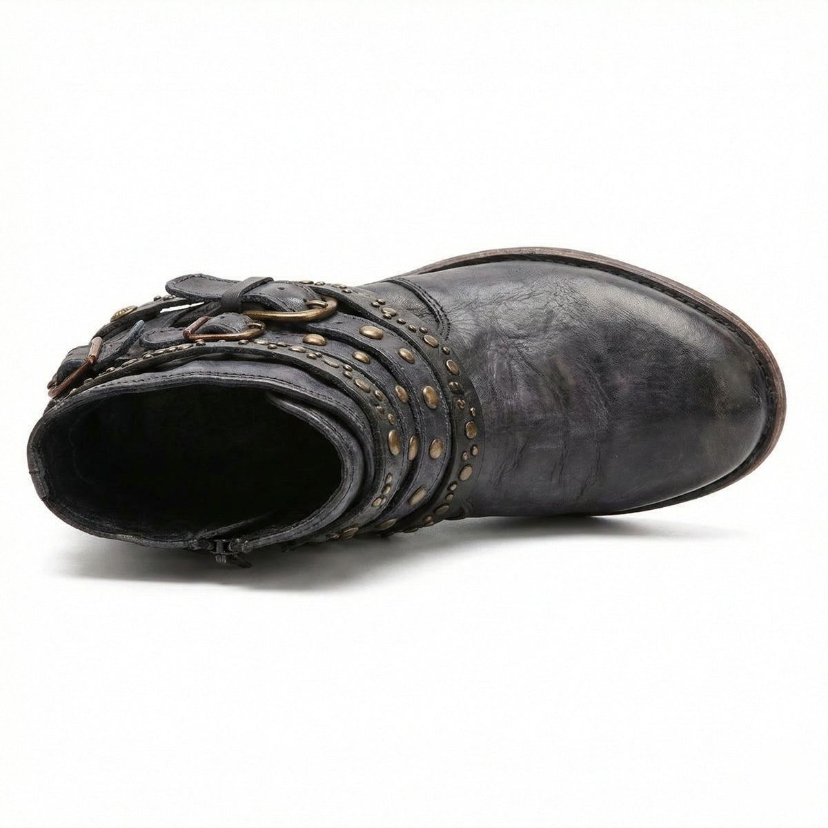 Stövletter dam med nitar, spännen och kedja, vintage boots med klack - view 9