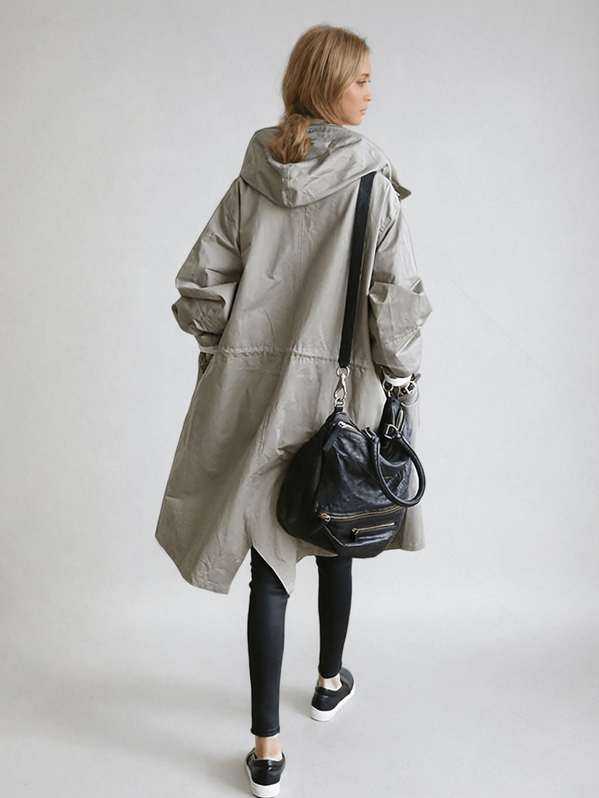 Trenchcoat dam med huva, lång oversize kappa till höst och vår - view 7