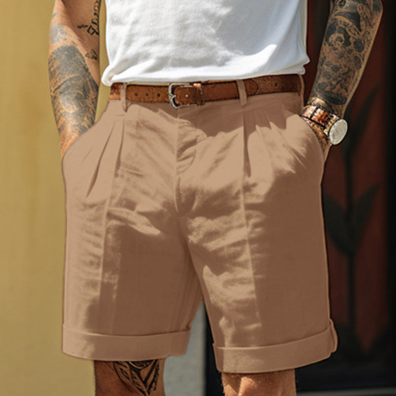 Veckade chinosshorts herr i bomull, snygga sommarshorts till vardag och fest - Brun