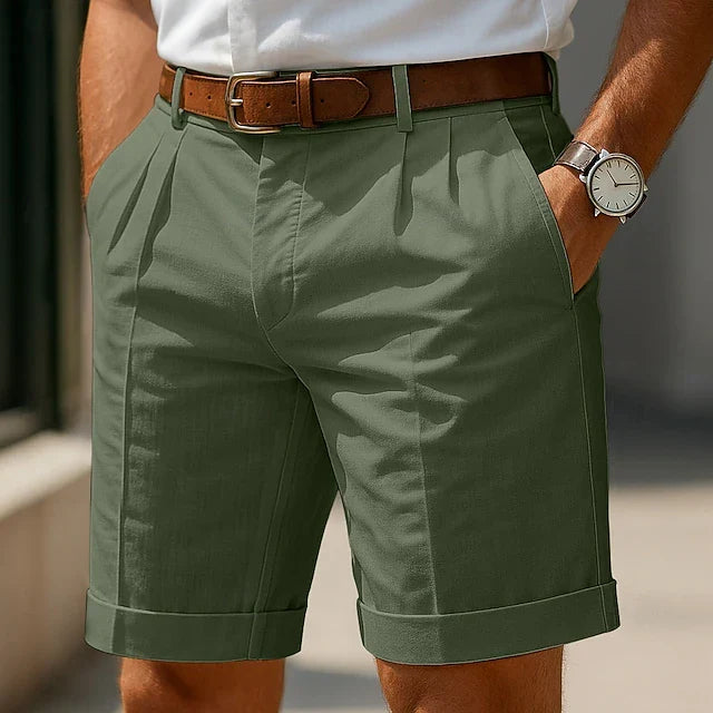 Veckade chinosshorts herr i bomull, snygga sommarshorts till vardag och fest - Grön