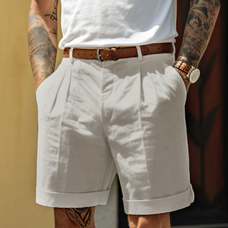 Veckade chinosshorts herr i bomull, snygga sommarshorts till vardag och fest - Ljusgrå